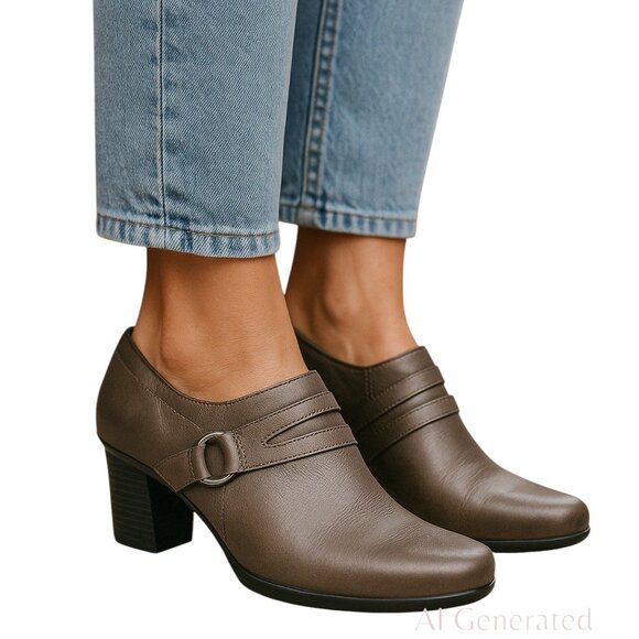Clarks Bendables 65880 Gray Leather Side Zip Buckle Heel Shoes Bootie Sz 8.5 M - Picture 1 of 13